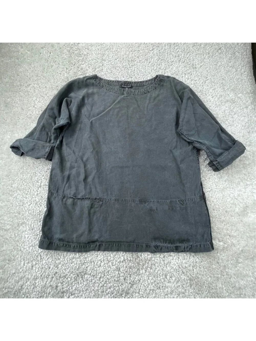 Eileen Fisher Tencel Linen Relaxed Top Slate Gray Womens Large FLAWS